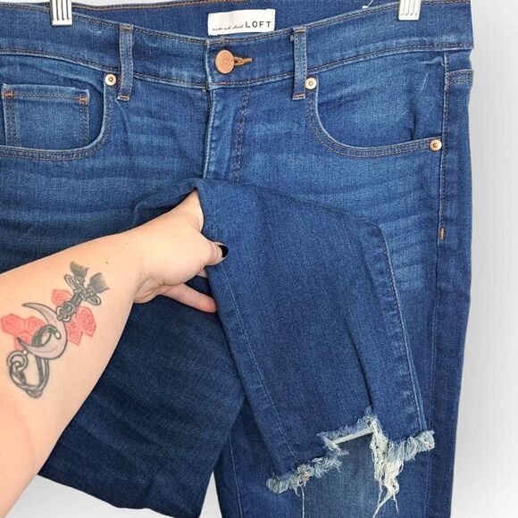 LOFT Chewed Hem Slim Pocket Skinny Crop Jeans in Botanic Blue Wash size 29/8 - Picture 5 of 11